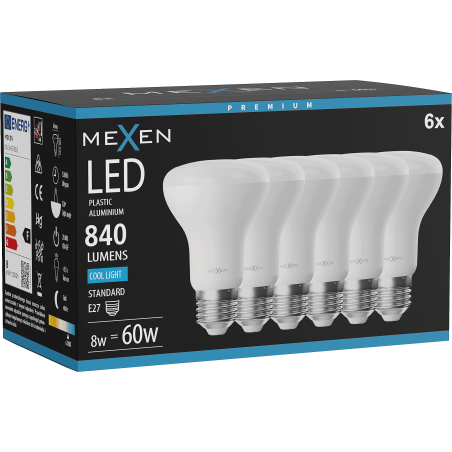 Mexen Nova 6x Ampoule LED E27, R63, 8W, Froid - 6500K, 840 lm - L104-E27-0865-01x06