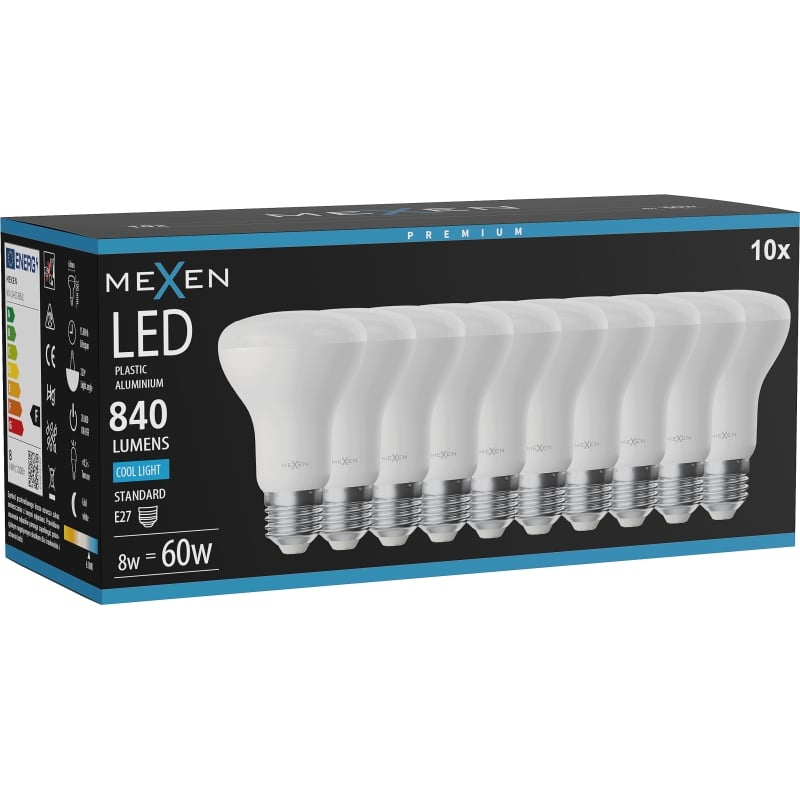 Mexen Nova 10x Ampoule LED E27, R63, 8W, Froid - 6500K, 840 lm - L104-E27-0865-01x10
