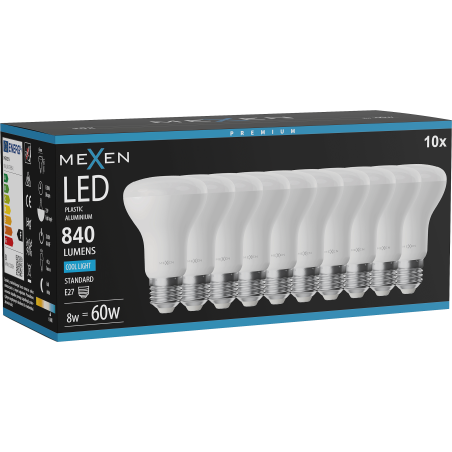 Mexen Nova 10x Ampoule LED E27, R63, 8W, Froid - 6500K, 840 lm - L104-E27-0865-01x10