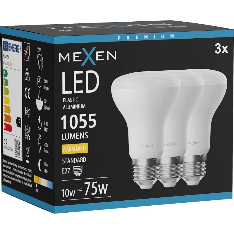 Mexen Nova 3x Ampoule LED E27, R63, 10W, Chaude - 3000K, 1055 lm - L104-E27-1030-01x03