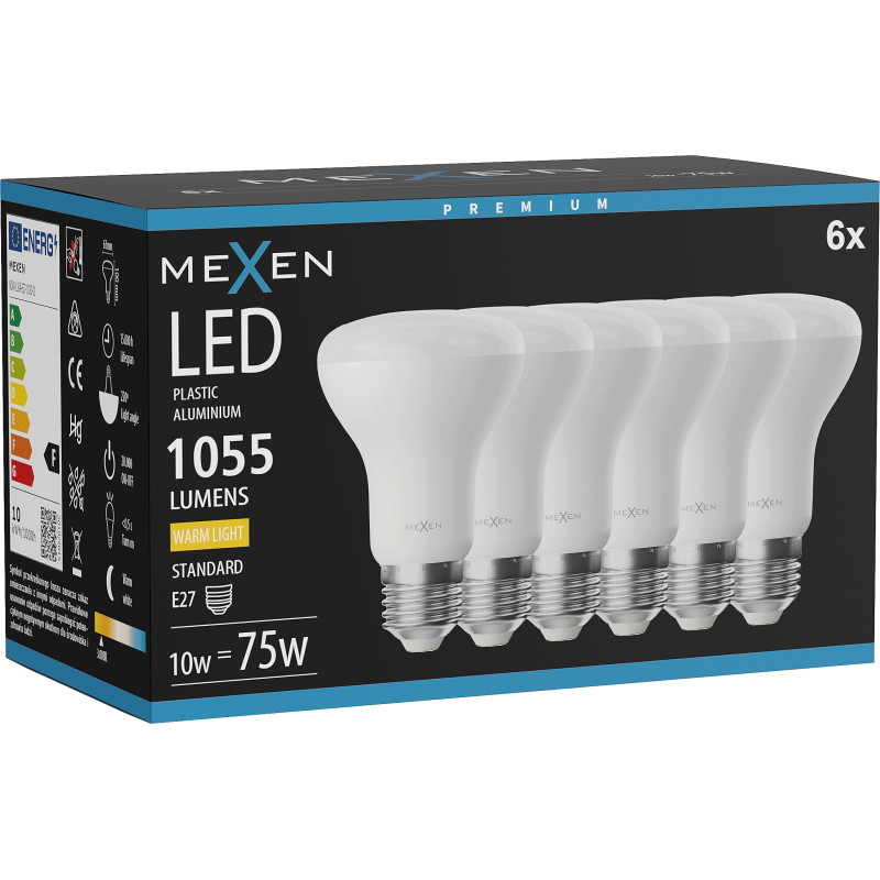 Mexen Nova 6x Ampoule LED E27, R63, 10W, Chaude - 3000K, 1055 lm - L104-E27-1030-01x06