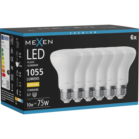 Mexen Nova 6x Ampoule LED E27, R63, 10W, Chaude - 3000K, 1055 lm - L104-E27-1030-01x06