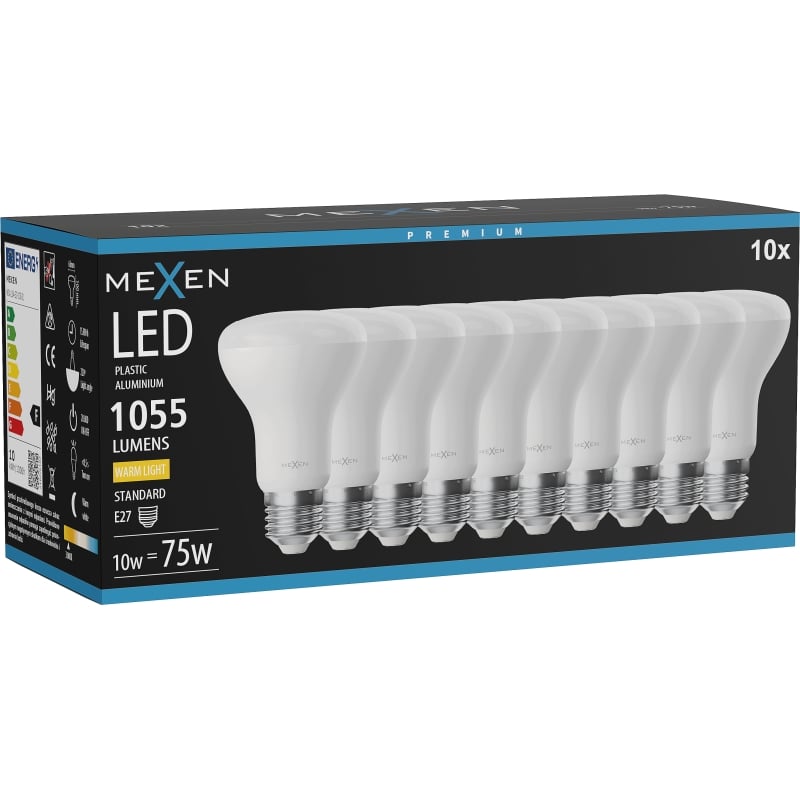 Mexen Nova 10x Ampoule LED E27, R63, 10W, Chaude - 3000K, 1055 lm - L104-E27-1030-01x10
