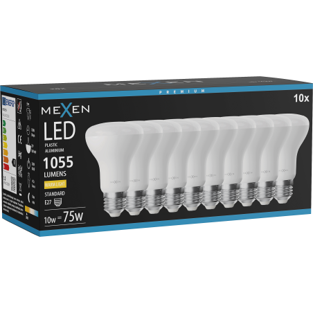 Mexen Nova 10x Ampoule LED E27, R63, 10W, Chaude - 3000K, 1055 lm - L104-E27-1030-01x10
