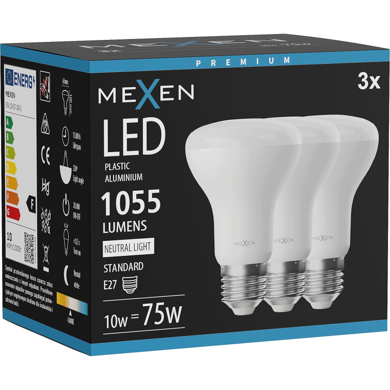Mexen Nova 3x Ampoule LED E27, R63, 10W, Neutre - 4000K, 1055 lm - L104-E27-1040-01x03