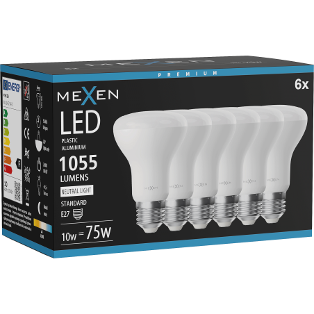 Mexen Nova 6x Ampoule LED E27, R63, 10W, Neutre - 4000K, 1055 lm - L104-E27-1040-01x06