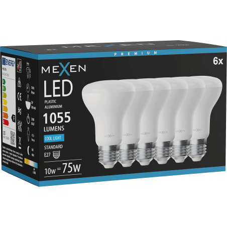Mexen Nova 6x Ampoule LED E27, R63, 10W, Froid - 6500K, 1055 lm - L104-E27-1065-01x06