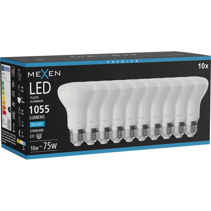 Mexen Nova 10x Ampoule LED E27, R63, 10W, Froid - 6500K, 1055 lm - L104-E27-1065-01x10