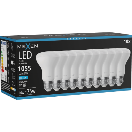 Mexen Nova 10x Ampoule LED E27, R63, 10W, Froid - 6500K, 1055 lm - L104-E27-1065-01x10