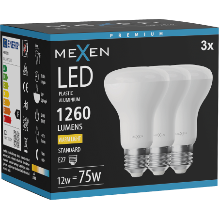 Mexen Nova 3x Ampoule LED E27, R63, 12W, Chaude - 3000K, 1260 lm - L104-E27-1230-01x03