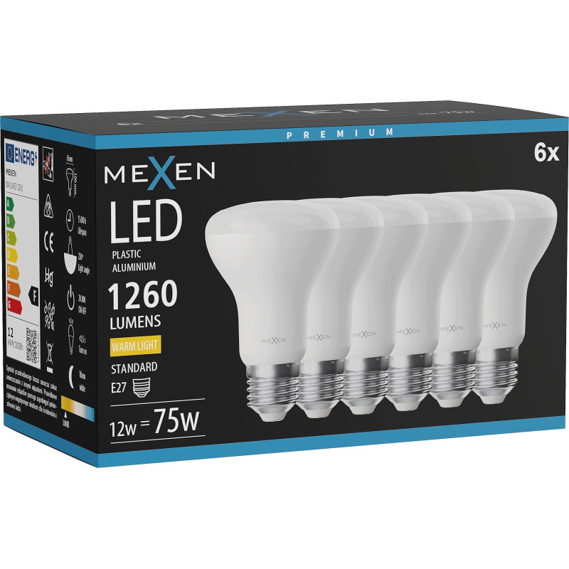 Mexen Nova 6x Ampoule LED E27, R63, 12W, Chaude - 3000K, 1260 lm - L104-E27-1230-01x06