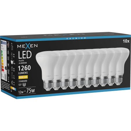 Mexen Nova 10x Ampoule LED E27, R63, 12W, Chaude - 3000K, 1260 lm - L104-E27-1230-01x10