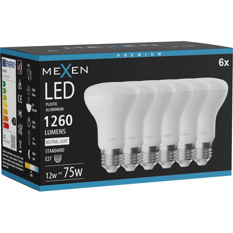 Mexen Nova 6x Ampoule LED E27, R63, 12W, Neutre - 4000K, 1260 lm - L104-E27-1240-01x06