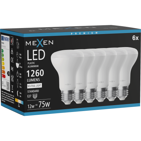 Mexen Nova 6x Ampoule LED E27, R63, 12W, Neutre - 4000K, 1260 lm - L104-E27-1240-01x06