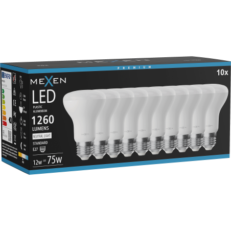 Mexen Nova 10x Ampoule LED E27, R63, 12W, Neutre - 4000K, 1260 lm - L104-E27-1240-01x10