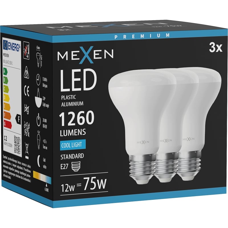 Mexen Nova 3x Ampoule LED E27, R63, 12W, Froid - 6500K, 1260 lm - L104-E27-1265-01x03