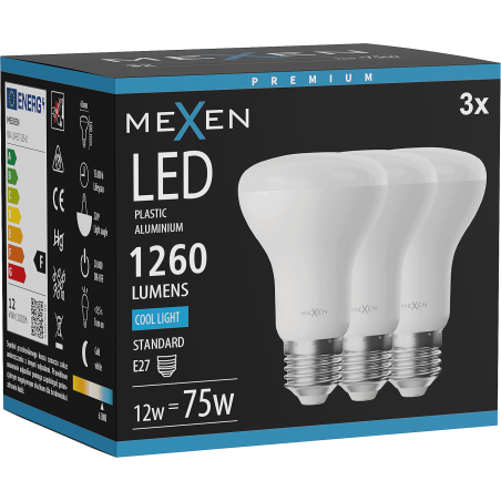 Mexen Nova 3x Ampoule LED E27, R63, 12W, Froid - 6500K, 1260 lm - L104-E27-1265-01x03