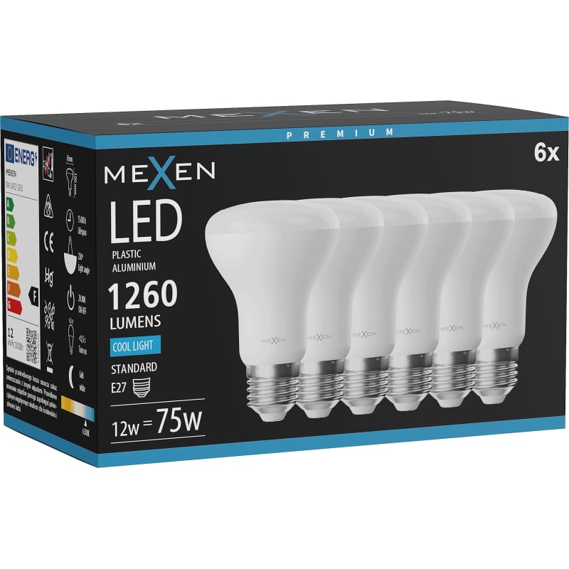 Mexen Nova 6x Ampoule LED E27, R63, 12W, Froid - 6500K, 1260 lm - L104-E27-1265-01x06