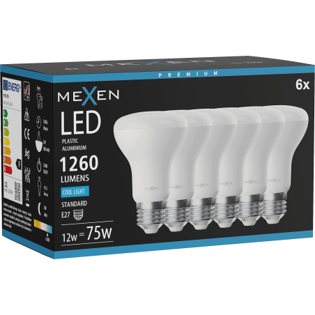 Mexen Nova 6x Ampoule LED E27, R63, 12W, Froid - 6500K, 1260 lm - L104-E27-1265-01x06
