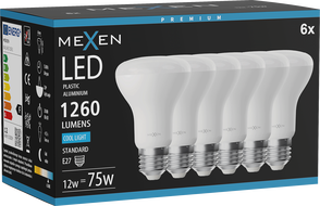 Mexen Nova 6x Ampoule LED E27, R63, 12W, Froid - 6500K, 1260 lm - L104-E27-1265-01x06
