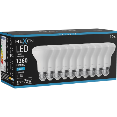 Mexen Nova 10x Ampoule LED E27, R63, 12W, Froid - 6500K, 1260 lm - L104-E27-1265-01x10