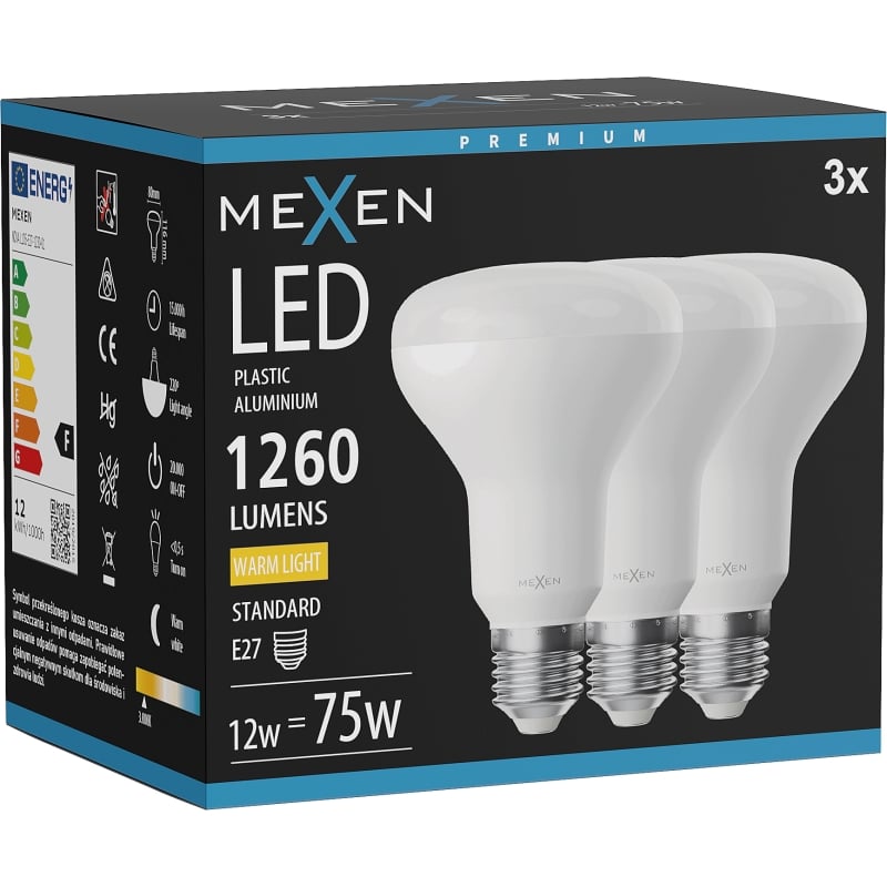 Mexen Nova 3x Ampoule LED E27, R80, 12W, Chaude - 3000K, 1260 lm - L105-E27-1230-01x03