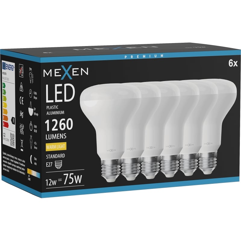 Mexen Nova 6x Ampoule LED E27, R80, 12W, Chaude - 3000K, 1260 lm - L105-E27-1230-01x06