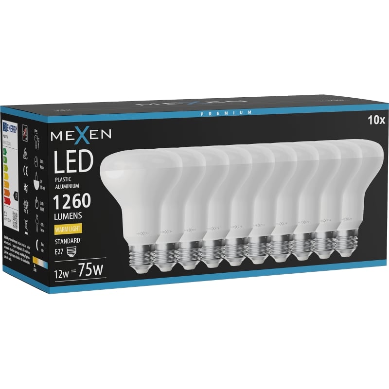 Mexen Nova 10x Ampoule LED E27, R80, 12W, Chaude - 3000K, 1260 lm - L105-E27-1230-01x10
