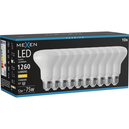 Mexen Nova 10x Ampoule LED E27, R80, 12W, Chaude - 3000K, 1260 lm - L105-E27-1230-01x10