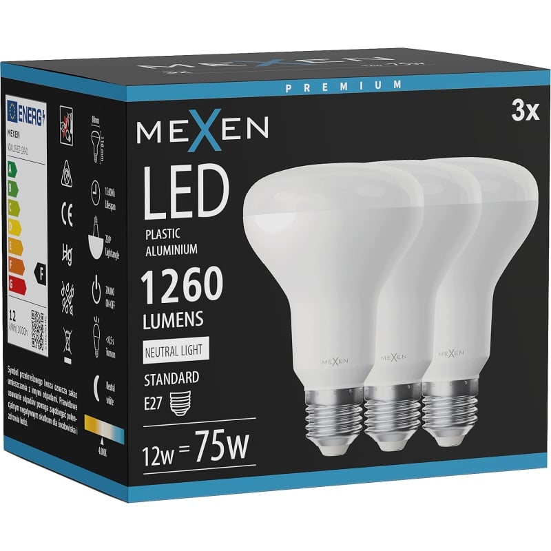 Mexen Nova 3x Ampoule LED E27, R80, 12W, Neutre - 4000K, 1260 lm - L105-E27-1240-01x03