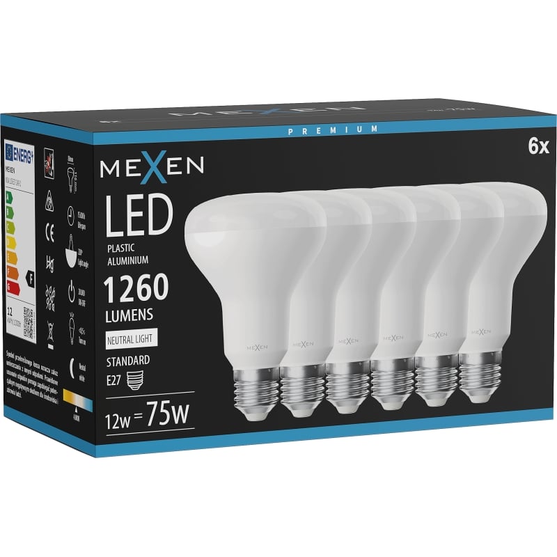 Mexen Nova 6x Ampoule LED E27, R80, 12W, Neutre - 4000K, 1260 lm - L105-E27-1240-01x06