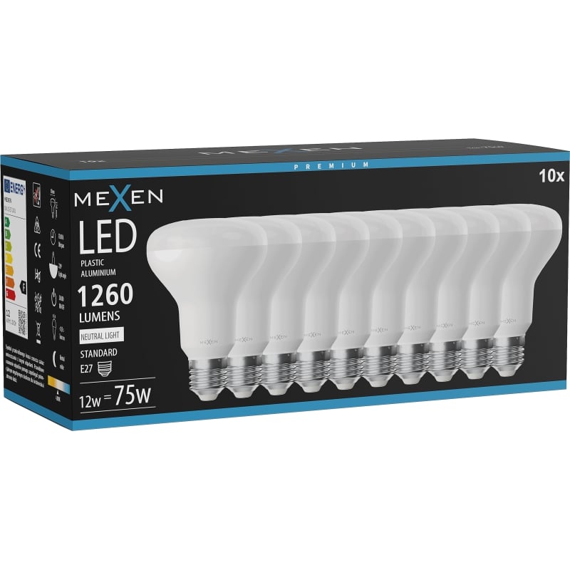 Mexen Nova 10x Ampoule LED E27, R80, 12W, Neutre - 4000K, 1260 lm - L105-E27-1240-01x10