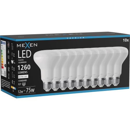 Mexen Nova 10x Ampoule LED E27, R80, 12W, Neutre - 4000K, 1260 lm - L105-E27-1240-01x10
