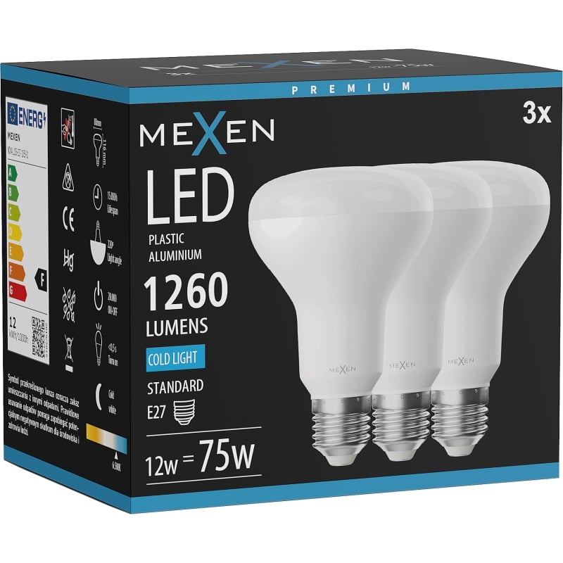 Mexen Nova 3x Ampoule LED E27, R80, 12W, Froid - 6500K, 1260 lm - L105-E27-1265-01x03