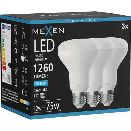 Mexen Nova 3x Ampoule LED E27, R80, 12W, Froid - 6500K, 1260 lm - L105-E27-1265-01x03