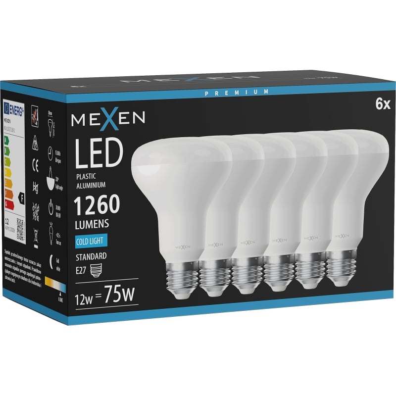 Mexen Nova 6x Ampoule LED E27, R80, 12W, Froid - 6500K, 1260 lm - L105-E27-1265-01x06