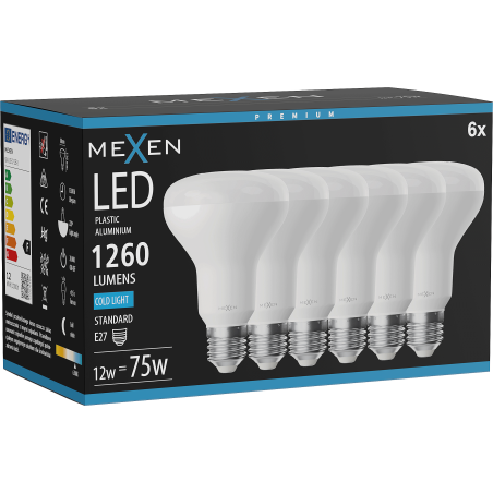 Mexen Nova 6x Ampoule LED E27, R80, 12W, Froid - 6500K, 1260 lm - L105-E27-1265-01x06