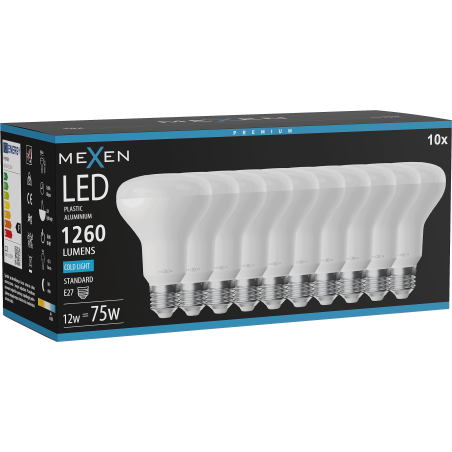 Mexen Nova 10x Ampoule LED E27, R80, 12W, Froide - 6500K, 1260 lm - L105-E27-1265-01x10