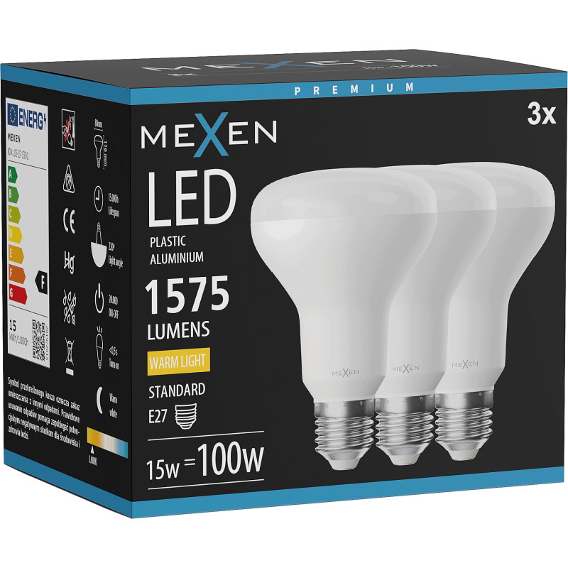 Mexen Nova 3x Ampoule LED E27, R80, 15W, Chaude - 3000K, 1575 lm - L105-E27-1530-01x03