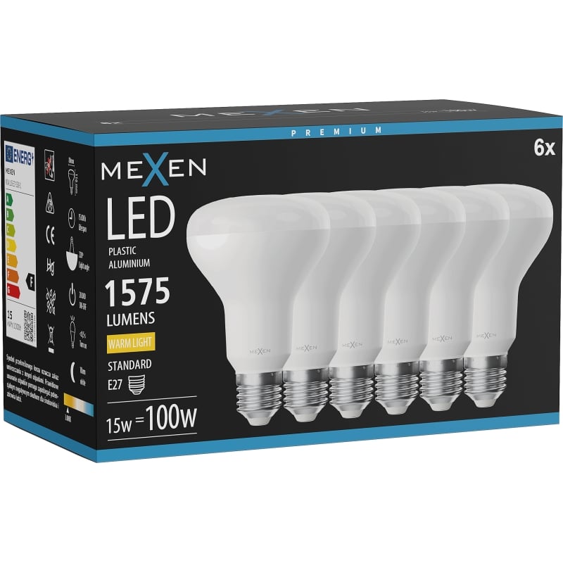 Mexen Nova 6x Ampoule LED E27, R80, 15W, Chaude - 3000K, 1575 lm - L105-E27-1530-01x06
