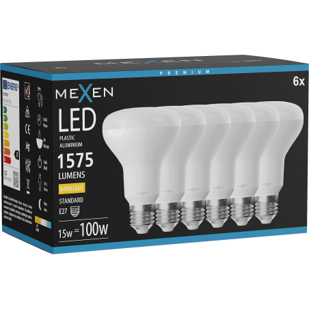 Mexen Nova 6x Ampoule LED E27, R80, 15W, Chaude - 3000K, 1575 lm - L105-E27-1530-01x06