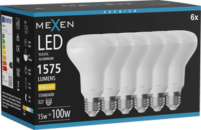 Mexen Nova 6x Ampoule LED E27, R80, 15W, Chaude - 3000K, 1575 lm - L105-E27-1530-01x06
