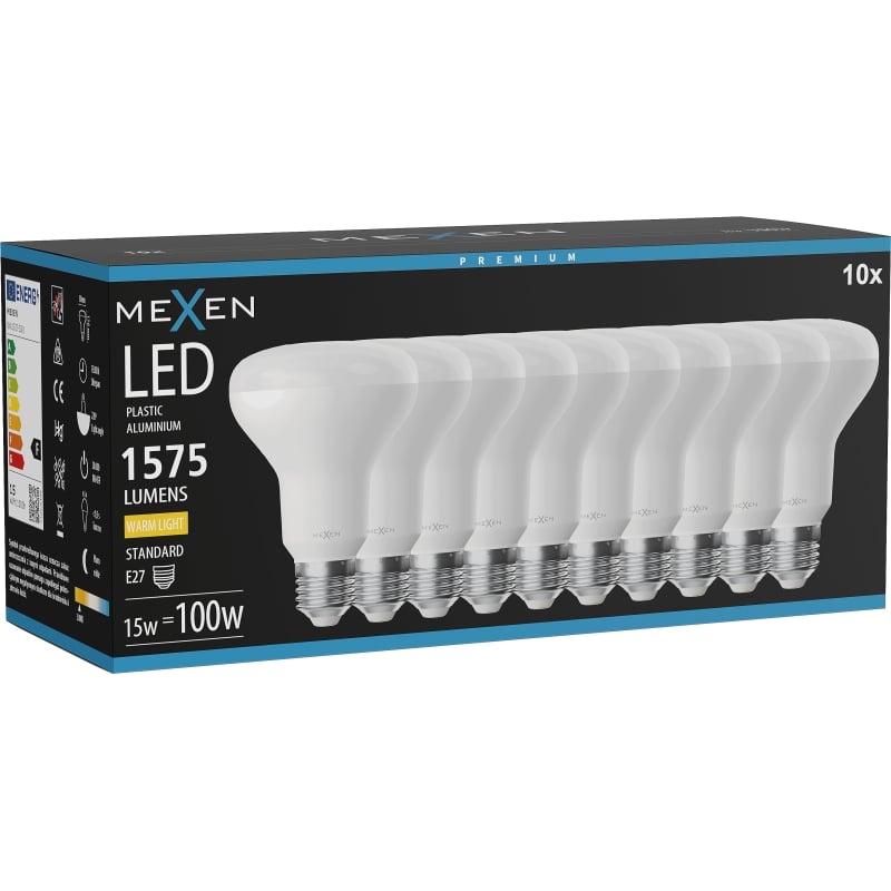 Mexen Nova 10x Ampoule LED E27, R80, 15W, Chaude - 3000K, 1575 lm - L105-E27-1530-01x10