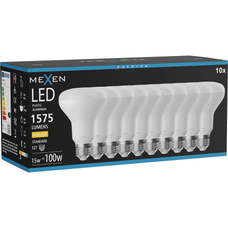 Mexen Nova 10x Ampoule LED E27, R80, 15W, Chaude - 3000K, 1575 lm - L105-E27-1530-01x10