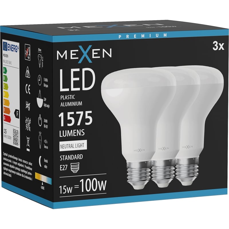 Mexen Nova 3x Ampoule LED E27, R80, 15W, Neutre - 4000K, 1575 lm - L105-E27-1540-01x03