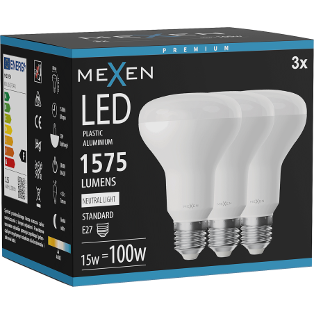 Mexen Nova 3x Ampoule LED E27, R80, 15W, Neutre - 4000K, 1575 lm - L105-E27-1540-01x03