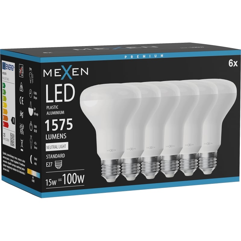 Mexen Nova 6x Ampoule LED E27, R80, 15W, Neutre - 4000K, 1575 lm - L105-E27-1540-01x06