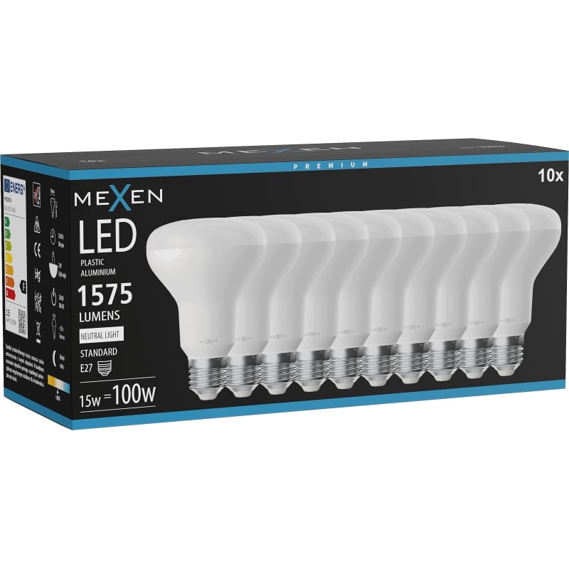 Mexen Nova 10x Ampoule LED E27, R80, 15W, Neutre - 4000K, 1575 lm - L105-E27-1540-01x10