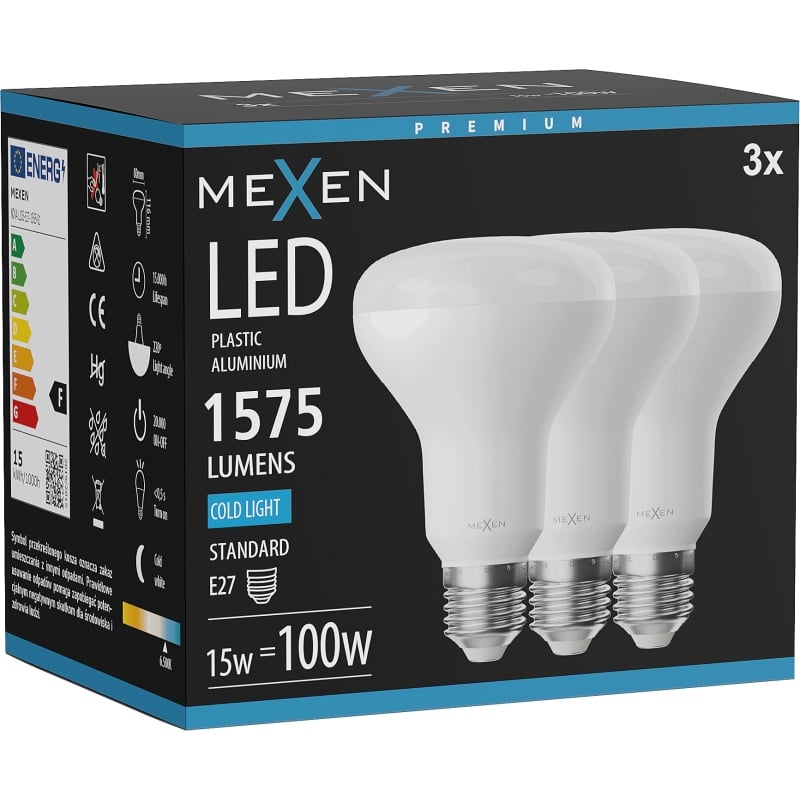 Mexen Nova 3x Ampoule LED E27, R80, 15W, Froide - 6500K, 1575 lm - L105-E27-1565-01x03