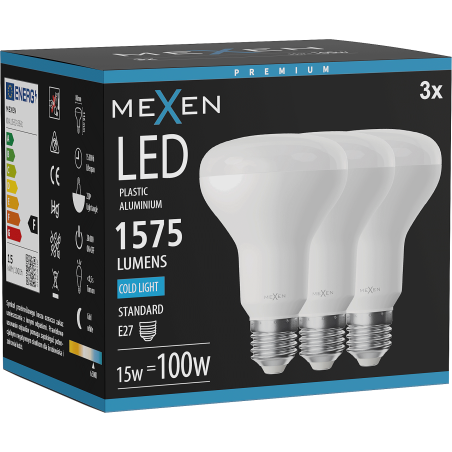 Mexen Nova 3x Ampoule LED E27, R80, 15W, Froide - 6500K, 1575 lm - L105-E27-1565-01x03